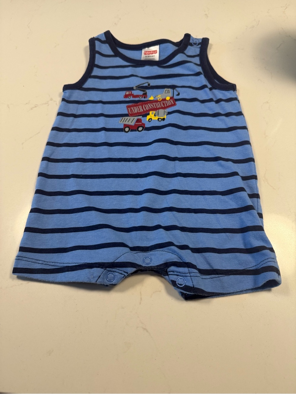 Fisher-Price Blue and Navy Striped Construction One-Piece